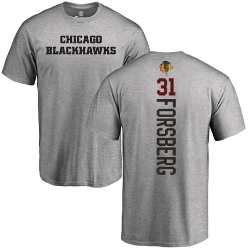 NHL Adidas Chicago Blackhawks #31 Anton Forsberg Ash Backer T-Shirt