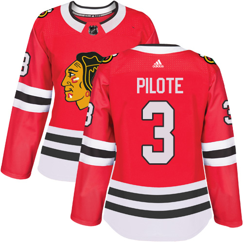 Women's Adidas Chicago Blackhawks #3 Pierre Pilote Authentic Red Home NHL Jersey