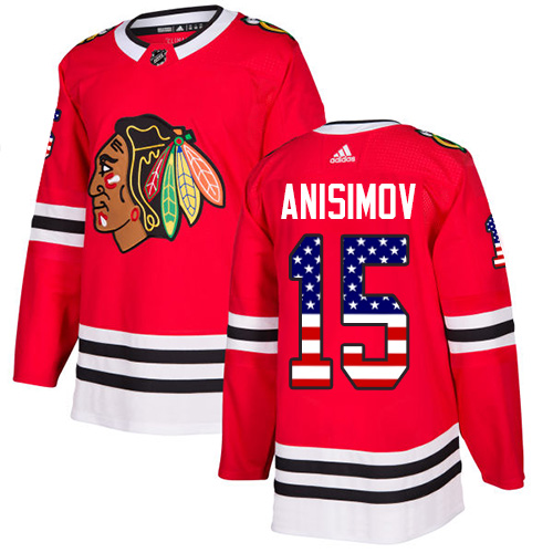 Men's Adidas Chicago Blackhawks #15 Artem Anisimov Authentic Red USA Flag Fashion NHL Jersey