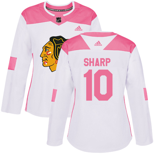Women's Adidas Chicago Blackhawks #10 Patrick Sharp Authentic White/Pink Fashion NHL Jersey