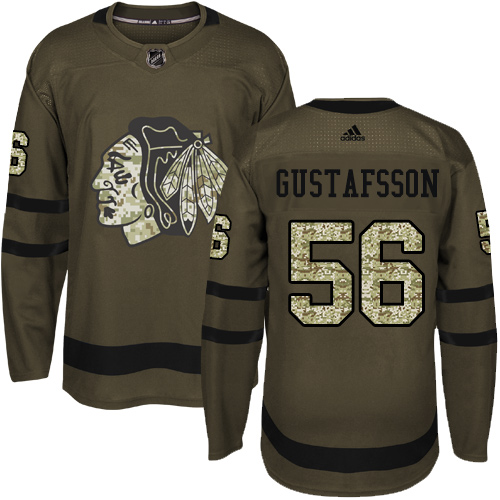 Men's Adidas Chicago Blackhawks #56 Erik Gustafsson Authentic Green Salute to Service NHL Jersey