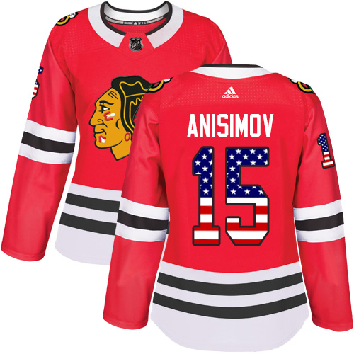 Women's Adidas Chicago Blackhawks #15 Artem Anisimov Authentic Red USA Flag Fashion NHL Jersey