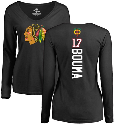 NHL Women's Adidas Chicago Blackhawks #17 Lance Bouma Black Backer Long Sleeve T-Shirt