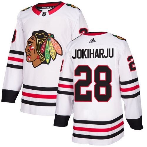 Men's Adidas Chicago Blackhawks #28 Henri Jokiharju Authentic White Away NHL Jersey