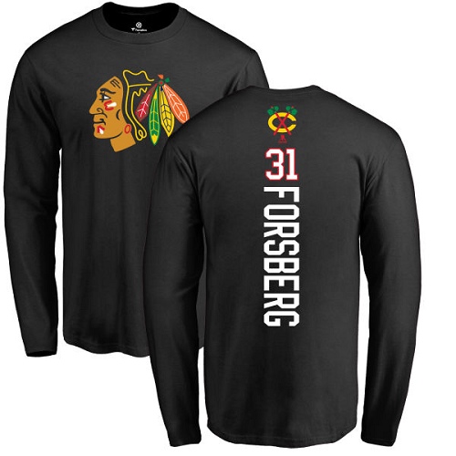 NHL Adidas Chicago Blackhawks #31 Anton Forsberg Black Backer Long Sleeve T-Shirt