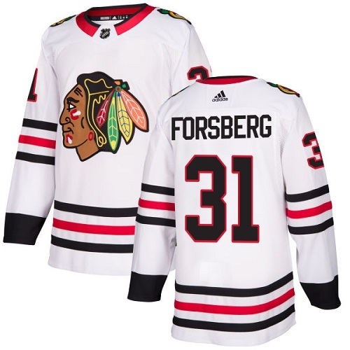 Youth Adidas Chicago Blackhawks #31 Anton Forsberg Authentic White Away NHL Jersey
