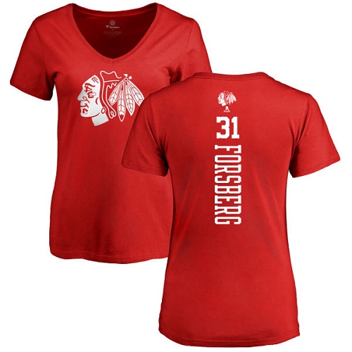 NHL Women's Adidas Chicago Blackhawks #31 Anton Forsberg Red One Color Backer T-Shirt