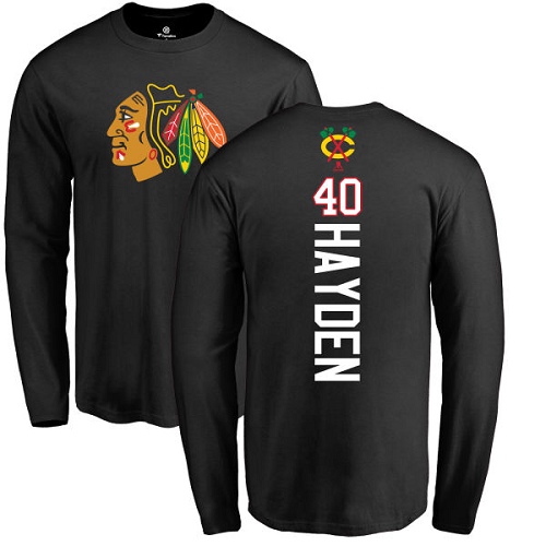 NHL Adidas Chicago Blackhawks #40 John Hayden Black Backer Long Sleeve T-Shirt