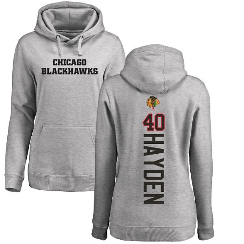 NHL Women's Adidas Chicago Blackhawks #40 John Hayden Ash Backer Pullover Hoodie