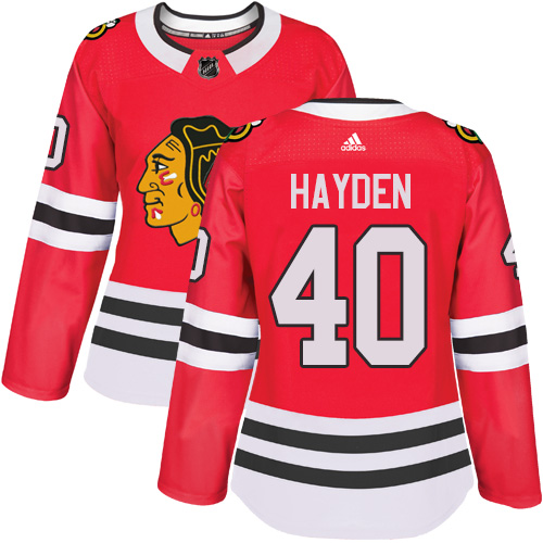 Women's Adidas Chicago Blackhawks #40 John Hayden Authentic Red Home NHL Jersey