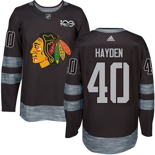 Men's Adidas Chicago Blackhawks #40 John Hayden Authentic Black 1917-2017 100th Anniversary NHL Jersey