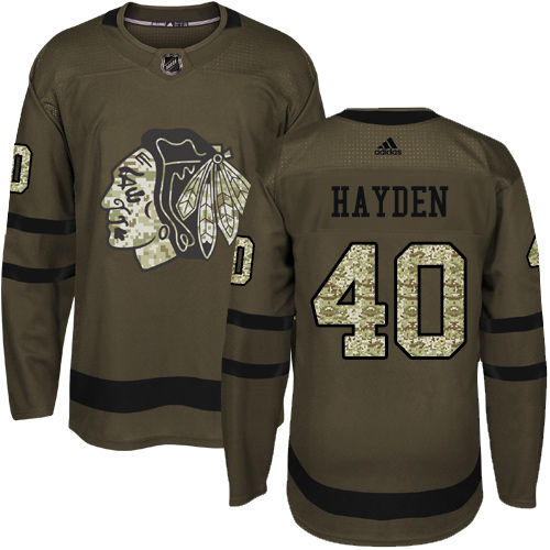 Men's Adidas Chicago Blackhawks #40 John Hayden Authentic Green Salute to Service NHL Jersey