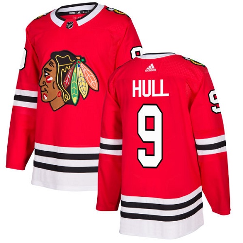 Men's Adidas Chicago Blackhawks #9 Bobby Hull Authentic Red Home NHL Jersey