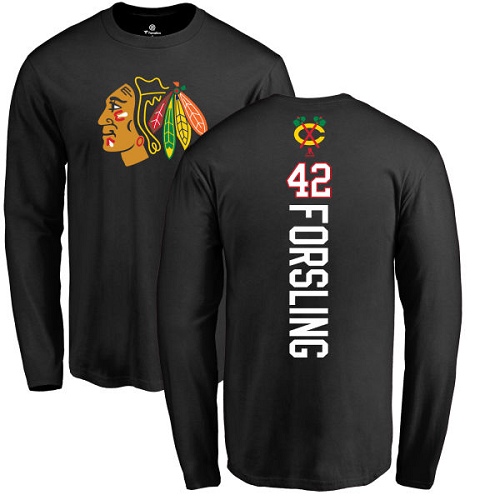 NHL Adidas Chicago Blackhawks #42 Gustav Forsling Black Backer Long Sleeve T-Shirt