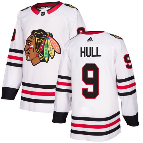Men's Adidas Chicago Blackhawks #9 Bobby Hull Authentic White Away NHL Jersey
