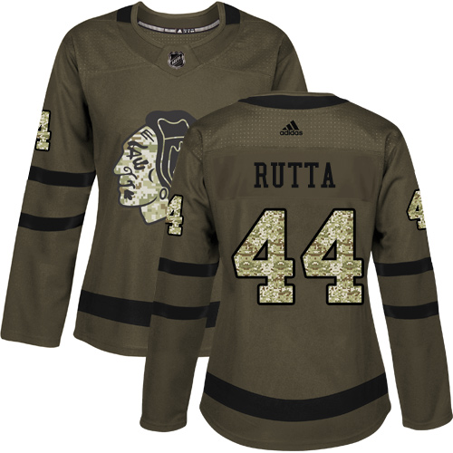 Women's Adidas Chicago Blackhawks #44 Jan Rutta Authentic Green Salute to Service NHL Jersey