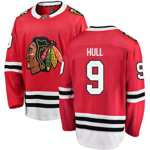 Men's Chicago Blackhawks #9 Bobby Hull Authentic Red Home Fanatics Branded Breakaway NHL Jersey