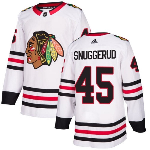 Men's Adidas Chicago Blackhawks #45 Luc Snuggerud Authentic White Away NHL Jersey