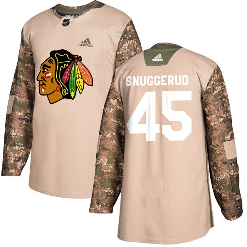 Youth Adidas Chicago Blackhawks #45 Luc Snuggerud Authentic Camo Veterans Day Practice NHL Jersey