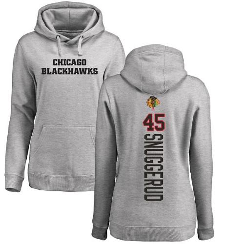 NHL Women's Adidas Chicago Blackhawks #45 Luc Snuggerud Ash Backer Pullover Hoodie