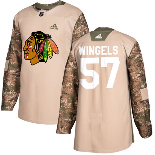 Youth Adidas Chicago Blackhawks #57 Tommy Wingels Authentic Camo Veterans Day Practice NHL Jersey