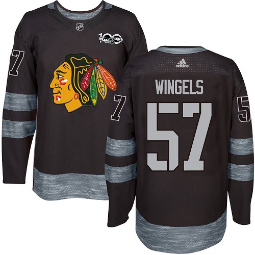 Men's Adidas Chicago Blackhawks #57 Tommy Wingels Authentic Black 1917-2017 100th Anniversary NHL Jersey