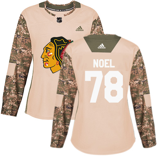 Women's Adidas Chicago Blackhawks #78 Nathan Noel Authentic Camo Veterans Day Practice NHL Jersey