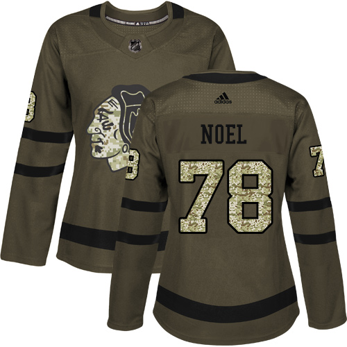 Women's Adidas Chicago Blackhawks #78 Nathan Noel Authentic Green Salute to Service NHL Jersey