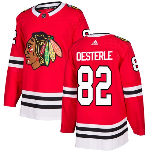 Men's Adidas Chicago Blackhawks #82 Jordan Oesterle Authentic Red Home NHL Jersey