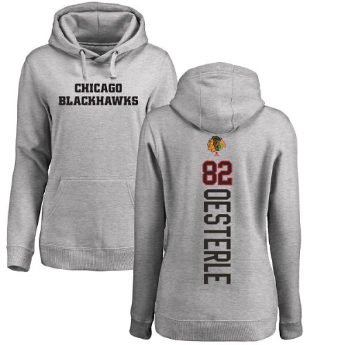 NHL Women's Adidas Chicago Blackhawks #82 Jordan Oesterle Ash Backer Pullover Hoodie