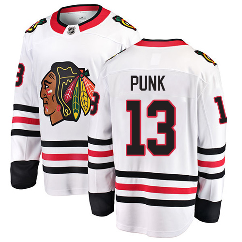 Men's Chicago Blackhawks #13 CM Punk Authentic White Away Fanatics Branded Breakaway NHL Jersey
