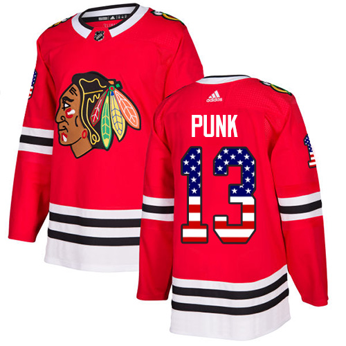 Men's Adidas Chicago Blackhawks #13 CM Punk Authentic Red USA Flag Fashion NHL Jersey
