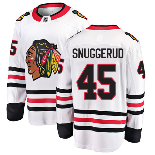 Men's Chicago Blackhawks #45 Luc Snuggerud Authentic White Away Fanatics Branded Breakaway NHL Jersey