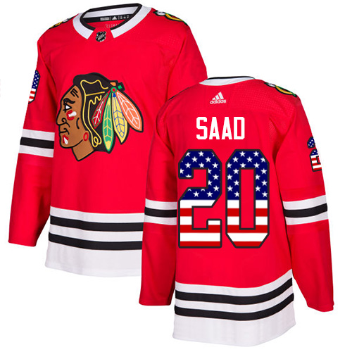 Men's Adidas Chicago Blackhawks #20 Brandon Saad Authentic Red USA Flag Fashion NHL Jersey