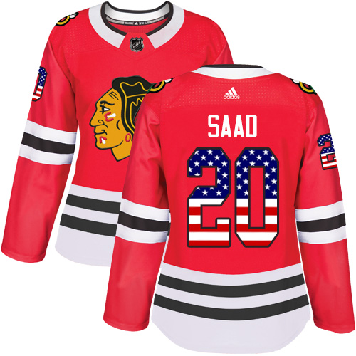Women's Adidas Chicago Blackhawks #20 Brandon Saad Authentic Red USA Flag Fashion NHL Jersey