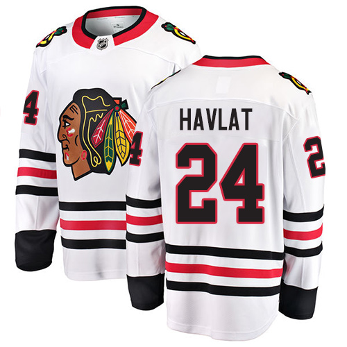 Youth Chicago Blackhawks #24 Martin Havlat Authentic White Away Fanatics Branded Breakaway NHL Jersey