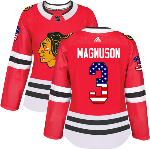 Women's Adidas Chicago Blackhawks #3 Keith Magnuson Authentic Red USA Flag Fashion NHL Jersey