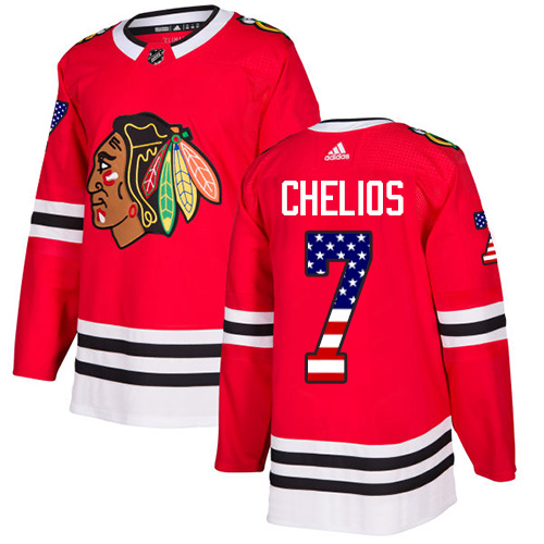 Men's Adidas Chicago Blackhawks #7 Chris Chelios Authentic Red USA Flag Fashion NHL Jersey