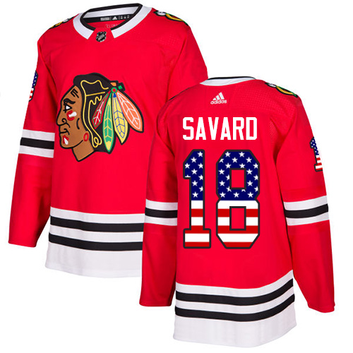 Men's Adidas Chicago Blackhawks #18 Denis Savard Authentic Red USA Flag Fashion NHL Jersey