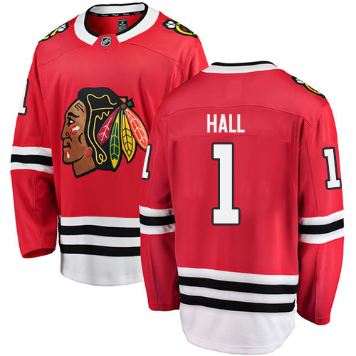 Youth Chicago Blackhawks #1 Glenn Hall Authentic Red Home Fanatics Branded Breakaway NHL Jersey