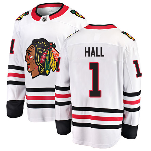 Youth Chicago Blackhawks #1 Glenn Hall Authentic White Away Fanatics Branded Breakaway NHL Jersey