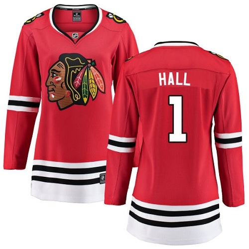 Women's Chicago Blackhawks #1 Glenn Hall Authentic Red Home Fanatics Branded Breakaway NHL Jersey