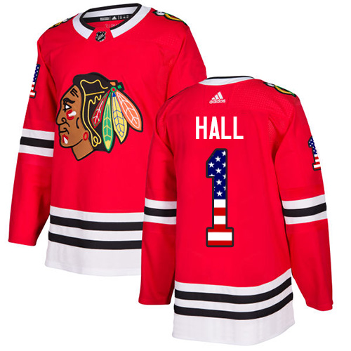 Men's Adidas Chicago Blackhawks #1 Glenn Hall Authentic Red USA Flag Fashion NHL Jersey