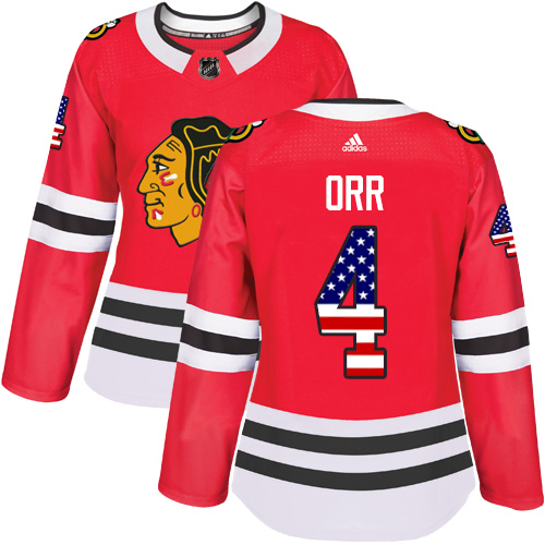 Women's Adidas Chicago Blackhawks #4 Bobby Orr Authentic Red USA Flag Fashion NHL Jersey