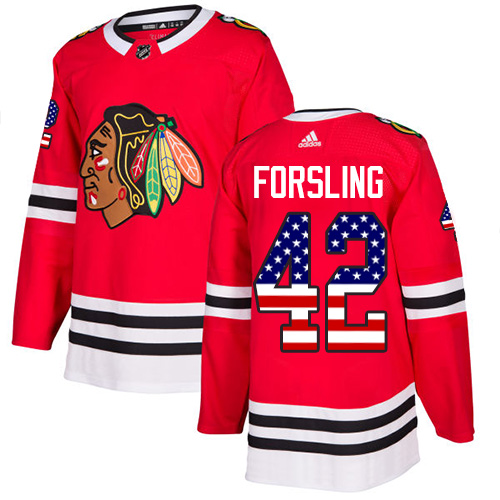 Youth Adidas Chicago Blackhawks #42 Gustav Forsling Authentic Red USA Flag Fashion NHL Jersey