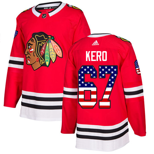 Youth Adidas Chicago Blackhawks #67 Tanner Kero Authentic Red USA Flag Fashion NHL Jersey