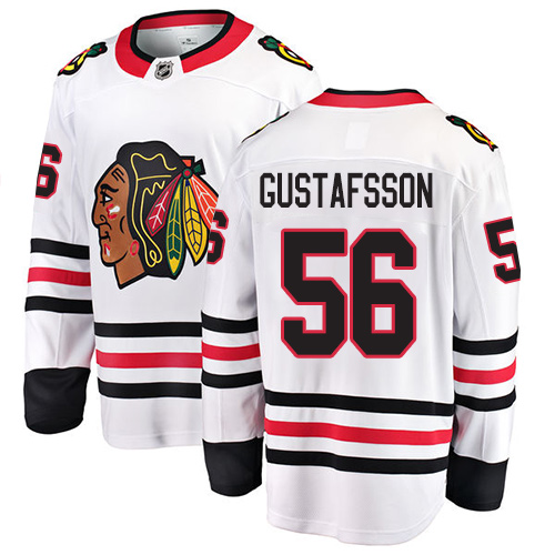 Youth Chicago Blackhawks #56 Erik Gustafsson Authentic White Away Fanatics Branded Breakaway NHL Jersey