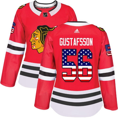Women's Adidas Chicago Blackhawks #56 Erik Gustafsson Authentic Red USA Flag Fashion NHL Jersey