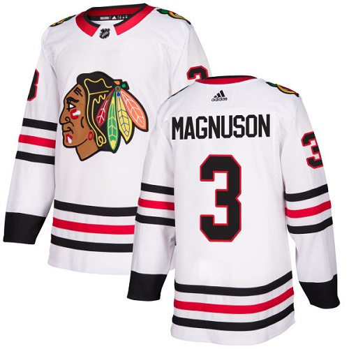 Men's Adidas Chicago Blackhawks #3 Keith Magnuson Authentic White Away NHL Jersey