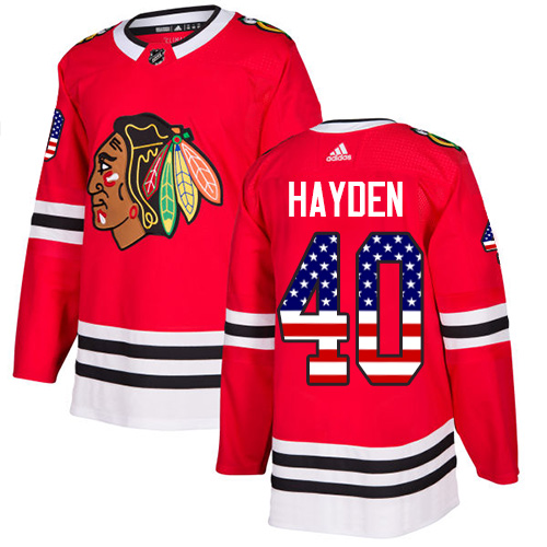 Men's Adidas Chicago Blackhawks #40 John Hayden Authentic Red USA Flag Fashion NHL Jersey